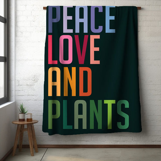 Grow Happy Gifts  Peace, Love and Plants (Dark) Velveteen Plush Blanket 60" × 80"