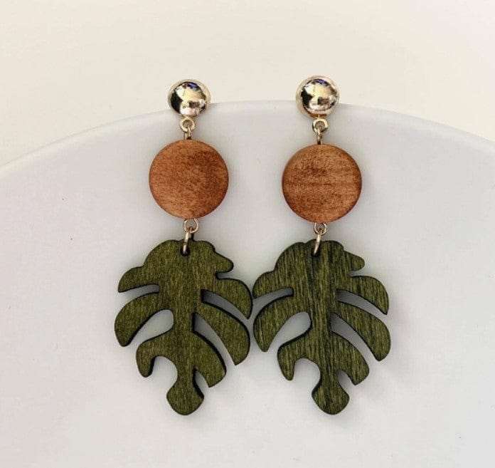 Grow Happy Gifts  Wood Monstera Leaf Earrings